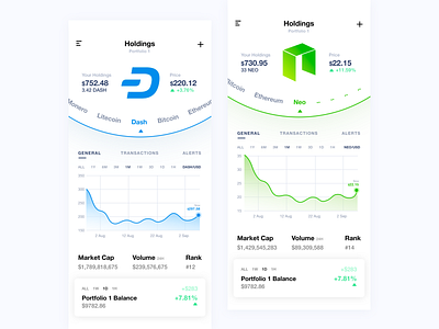 Crypto Wallet UI - Holdings bitcoin crypto crypto wallet dash mobile neo portfolio ui wallet