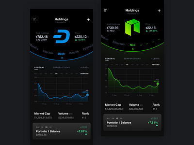 Crypto Wallet - Holdings Dark UI app application bitcoin blockchain clean crypto crypto wallet dark dark app design exchange flat minimal mobile night portfolio simple ui ux wallet