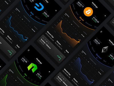 Crypto Wallet Screens - Holdings Dark UI app application bitcoin blockchain clean crypto crypto wallet dark dark app design exchange flat minimal mobile night portfolio simple ui ux wallet