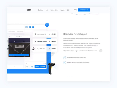 ikas Barcode Landing Page and Interactions animation app clean design flat gif illustration interaction landing landing page minimal pos saas simple ui ui animation ux video web website