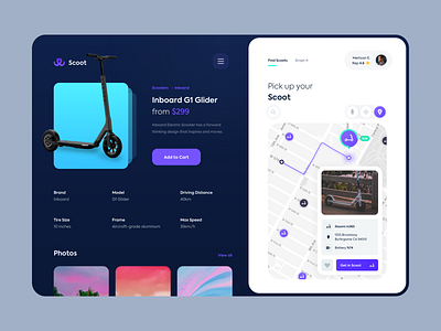 Scoot - Scooter Rental App app car clean dashboard design flat icon map minimal rent rental scooter scooter app share sharing simple taxi uber ui ux