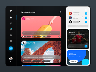 Twitter Concept Dashboard app cards clean dark dashboard design facebook flat football icon illustration minimal redesign simple twitter ui ux web