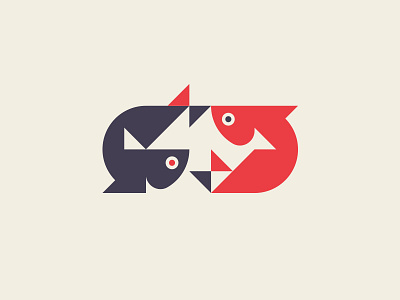 Two fish animals branding fish fishing geometric icon logo mark modern nature sign symbol vector