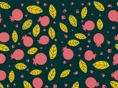 Pomegranate seamless pattern on deep blue background with yellow