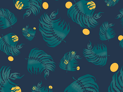 Abstract tropical leaves pattern with yellow circles geometric s