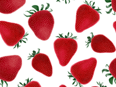 Ripe strawberries seamless pattern on white. Digital illustratio abstract artwork backdrop background berry colours delicious design dessert drawing drawn eco element fabric food fresh fruit hand drawn harvest healthy