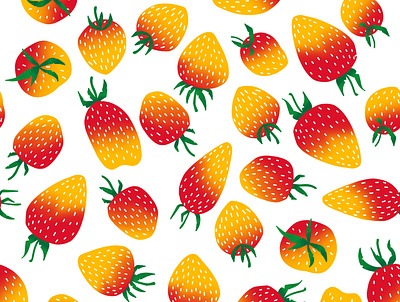 Abstract yellow and red strawberries seamless pattern on white. abstract artwork backdrop background berry colours delicious design dessert drawing drawn eco element fabric food fresh fruit hand drawn harvest healthy