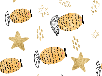 Little golden fishes baby cute fish glitter golden kid nursery pattern stars