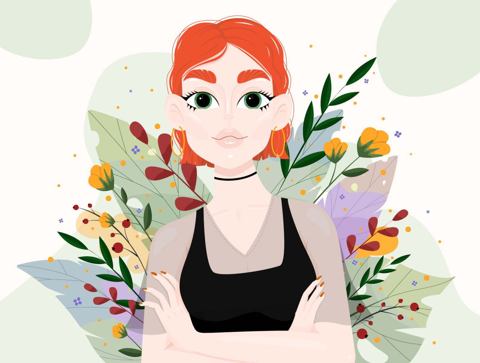 Redheads have a soul art art illustration artist creative draw face flat flowers girl graphic illustration picture redhead sketch sketchbook spring vector