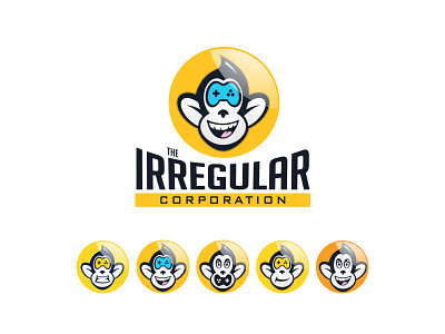 The Irregular Corporation animal banner brand design branding character corporation expressions face funky funny game gaming happy illustration joystick mascot modern monkey play variations