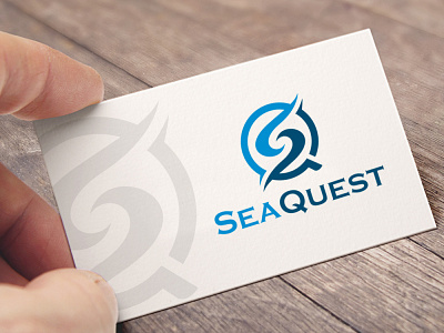 Sea Quest abstract branding card connect corporate flow icon initials interlock magnify modern monogram quest sea search symbol thirsty water wave