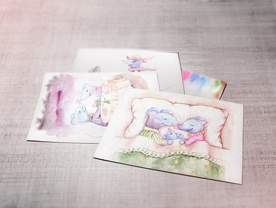 Watercolor cards for the Year of the Mouse animal art blot book hand drawn illustration watercolor