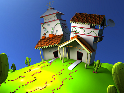 House on cliff maya arnold 3d render lowpoly