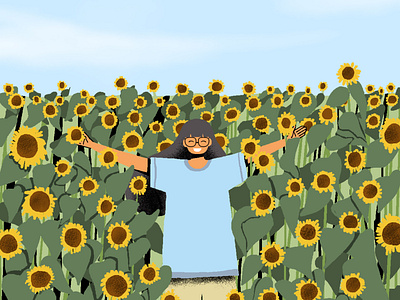 Sunflowers girl illustration sky sunflower sunflower field