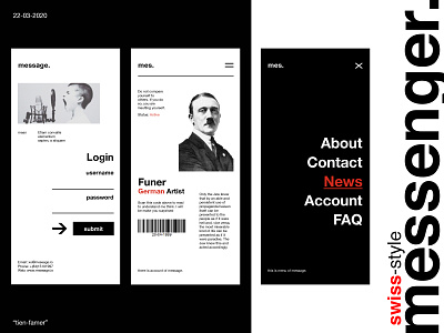 messenger. - UI Design 60 30 10 application design black and white classic typogaphy ui vintage