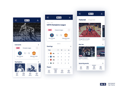 "N-S" Application basketball color layout modern news scoreboard sports streaming text