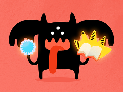 Spellcaster Demon character design demon illustration shiny spell book spells three eyes tongue wings