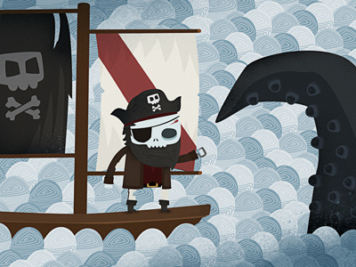 Dead Pirate vs Kraken character design illustration vector skull pirate dead kraken sea boat