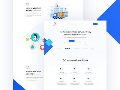 Landing Page for Product Delivery Company corporate. deliver driver freelance freelancer landing page minimal trend