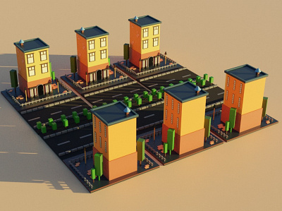 Town Zone 3d animation blender3d building buildingmodel design graphic design morning town yellow
