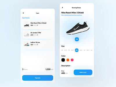 Shoe Store Concept app app ui application blue cart concept design nike shoe store ui user interface visual design