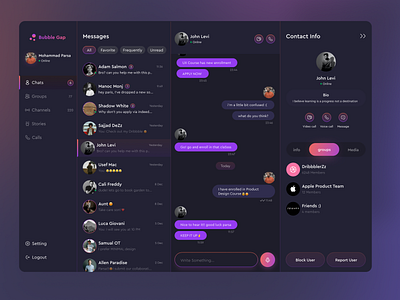 Bubble Messenger Concept chat concept dark dark mode design figma gap gradient message messenger orange purple ui uiux user user experience user interface ux visual design web ui ux