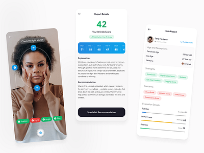 Skin Care App UI ai app application blue design detector light minimal skin beauty skin metrics skincare ui user interface ux visual design