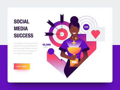 social media success character geometric icon iconography icons illustration social media ui ux vector web design website