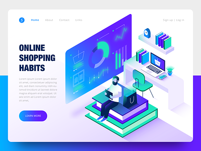 online shopping habits books character ebook gradient homepage icon icons illustration isometric isometric art landingpage online shop shopping ui ux website
