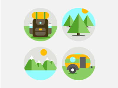 Camping Icons backpack camper camping circle flat green icon icons lake mountain sun