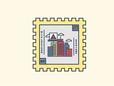 Boston Stamp boston buildings citgo flag flat illustration rebound stamp yellow