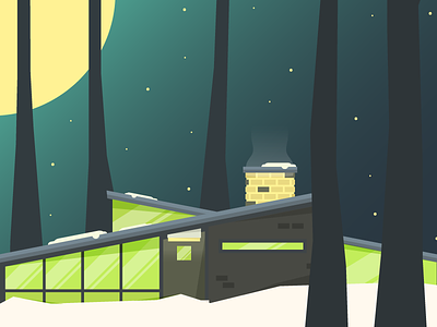 Winter Home green home house illustration moon snow stars trees winter