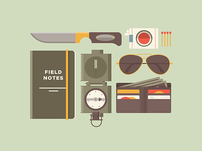 Everyday Carry Gear compass everyday carry flat gear glasses icons illustration