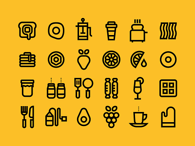 Breakfast. breakfast coffee flat food fruit icon icons illustration line minimal simple yellow