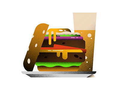 Burger Illustration. beer burger egg flat food food illustration grunge illustration texture