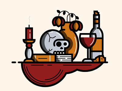 Still Life. design flowers graphic design illustration minimal red skull still life wine