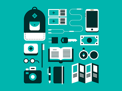 Travel Illustration backpack camera flat design graphic design green icon icons illustration line travel visual design