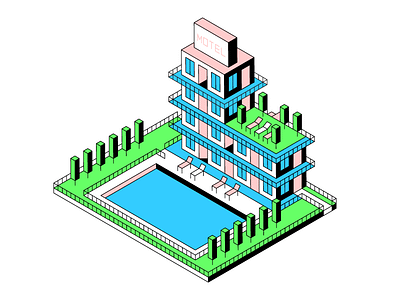 Motel Illustration. building icon icons illustration isometric motel pink