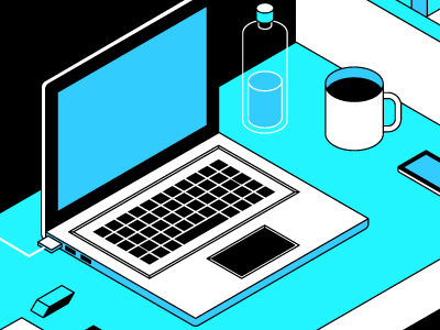Desk illustration blue computer desk furniture green home icon icons illustration isometric office