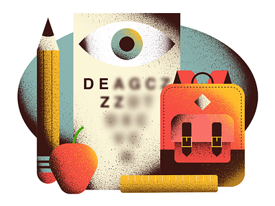 Vision Illustration apple backpack fruit grunge icon icons illustration pencil school texture