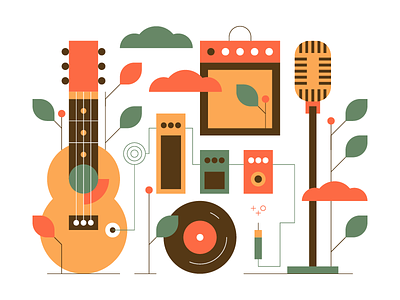 Guitar Illustration amp guitar icon iconography icons illustration microphone music plant plants record
