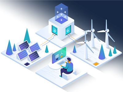 Clean Energy Illustration blockchain character clean energy energy gradient illustration solar tech trees ui wind
