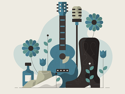 Music cowboy flowers geometric guitar hat illustration music music artwork