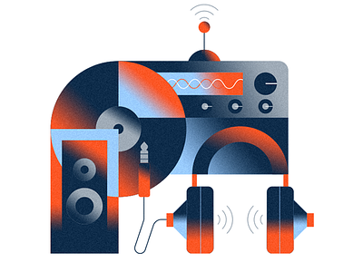 Music blue geometric gradient headphones icon illustration noise orange record texture
