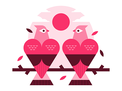 Love Birds birds flowers geometric graphic design illustration illustrator putabirdonit red simple tree ui