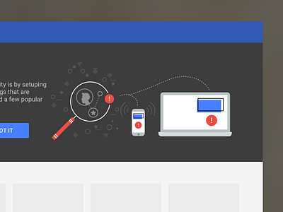 Welcome/onboarding graphic alert analyze aware illustration material design notification onboarding process reporting setup ui ux
