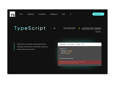 Visual Redesign of TypeScript Landing Page code coding design figma logo minimal product productdesign redesign ui ux