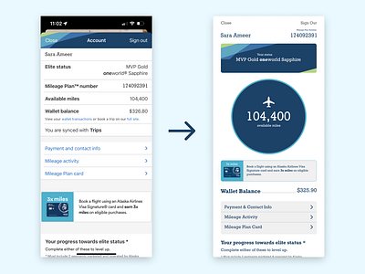 Visual Redesign of Alaska Airlines Account Page