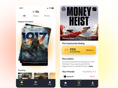 flix -- a central home for all things movies and shows. branding design figma illustration logo minimal mobile movie netflix product productdesign shows ui ux