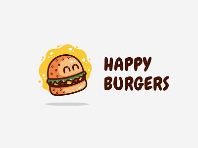 Happy Burgers advertising branding burger character cheerful colorful cute graphic design illustration logo logo design mascot logo minimal simple unique logo vector